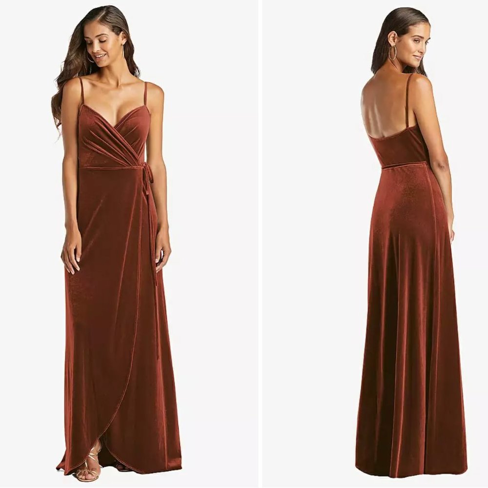 After Six XS Velvet Wrap Dress Rust